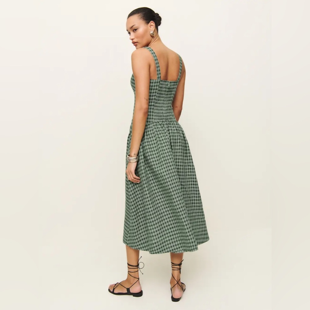 Reformation Green Gingham Midi Dress - Picture 4 of 9